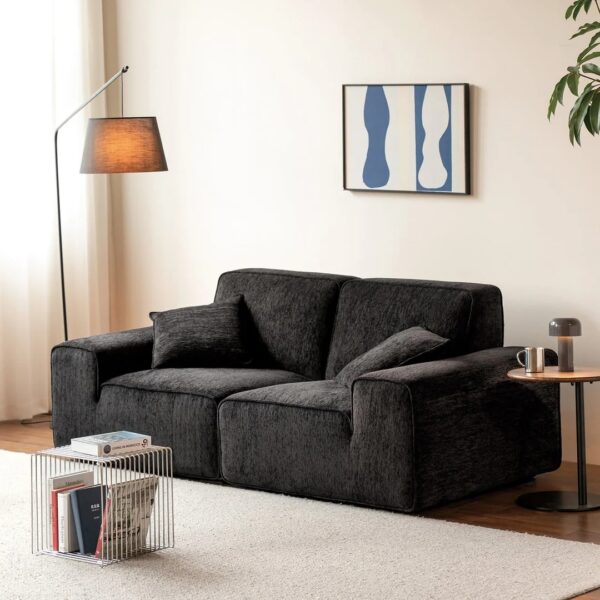 Black Chenille Fabric 3-Seater Sofa Leo Furniture